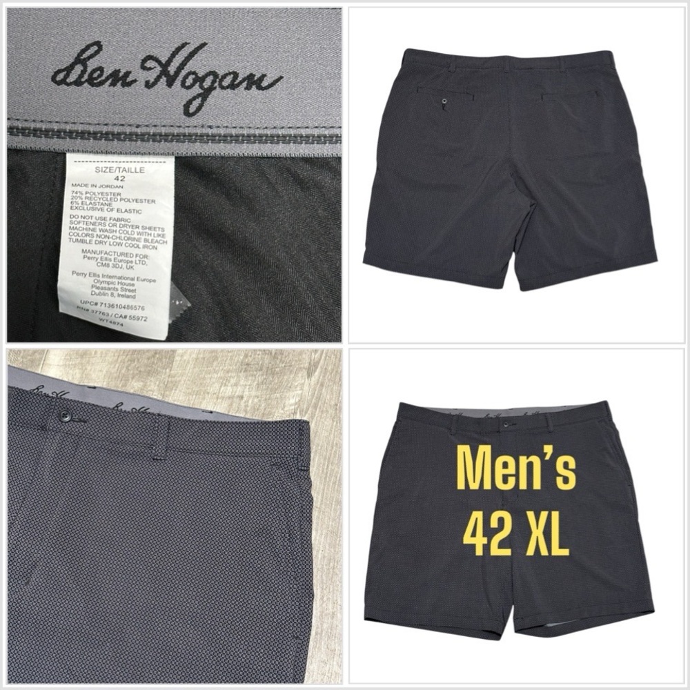 Men's Ben Hogan Golf 42 Chino Khakis Shorts Black Gray Comfort Flex Waistband